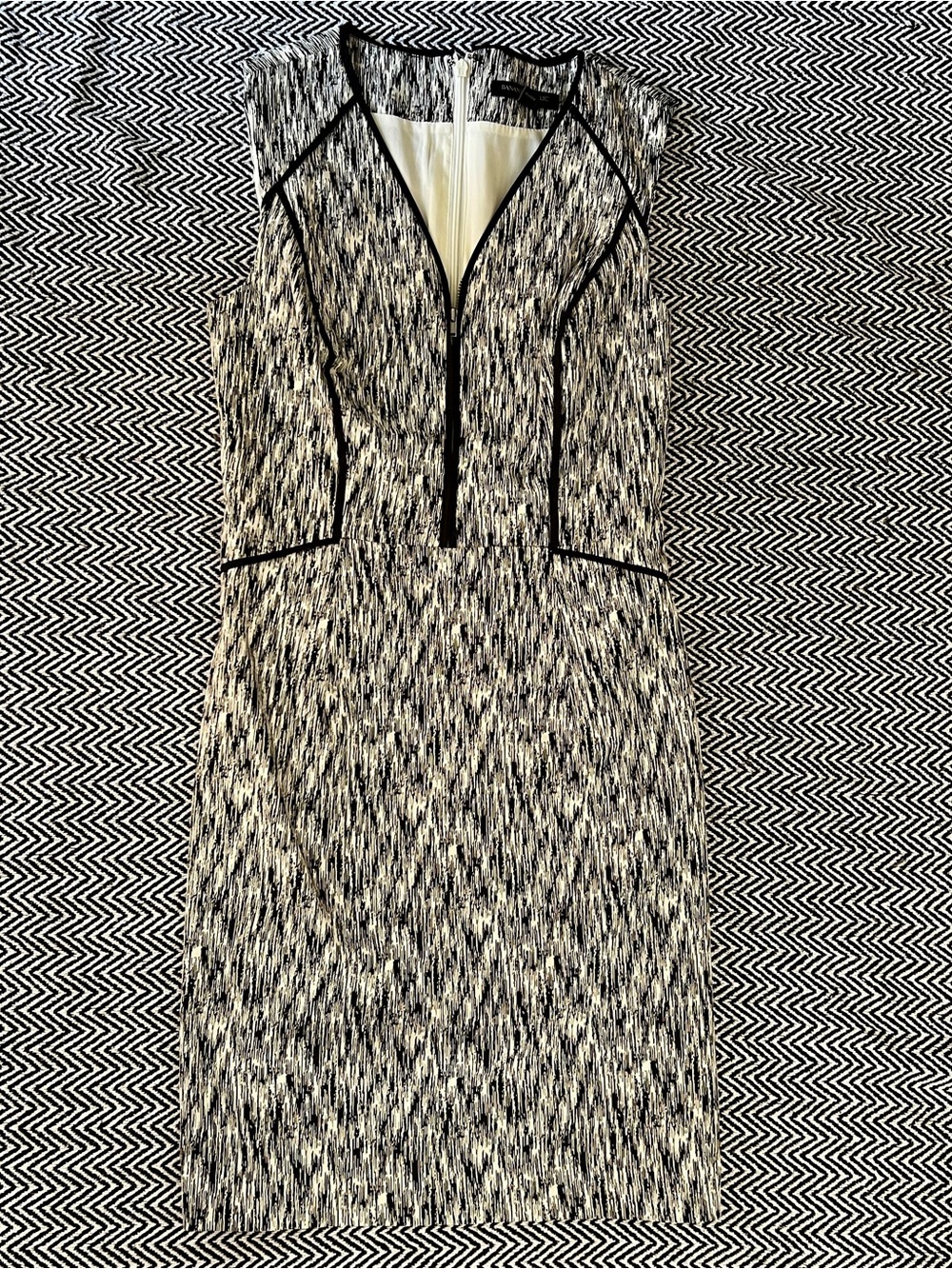 Banana Republic Black and White Midi Sheath Dress with Contrast Piping